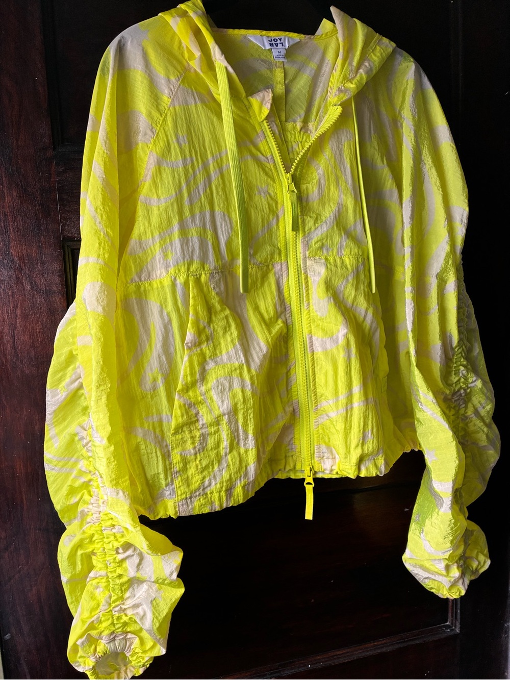 JoyLab Neon Yellow Hooded packable windbreaker Full Zip lightweight Jacket M - Picture 6 of 9